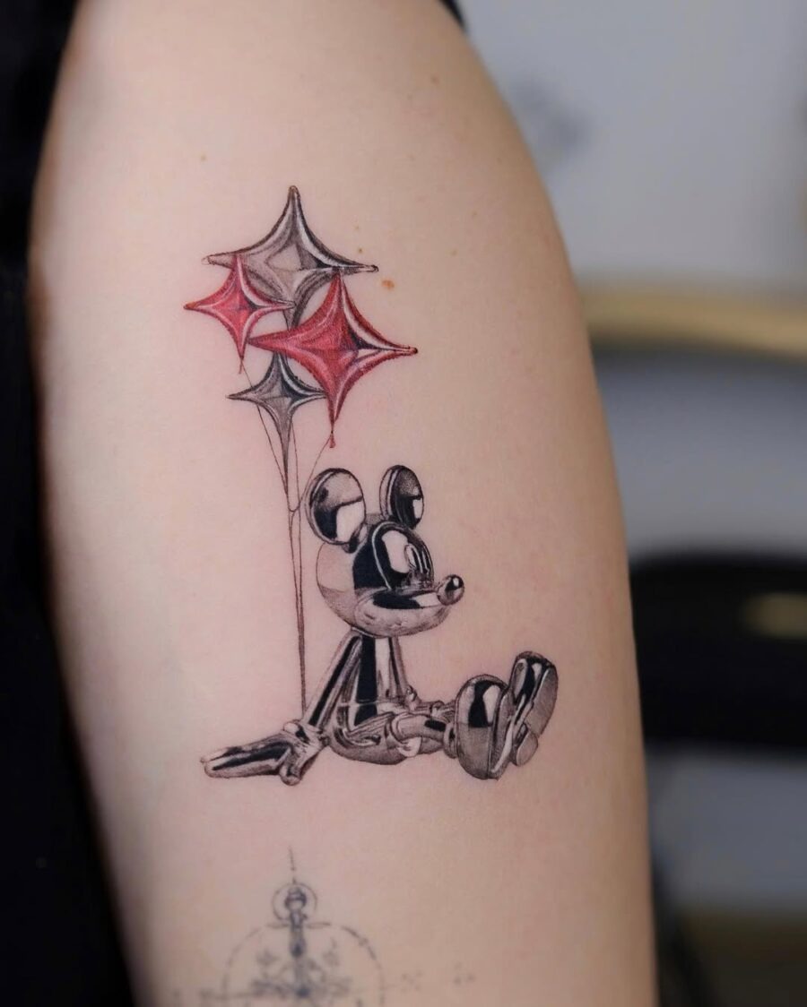 Charming Mickey Mouse with Colorful Balloons Tattoo Design