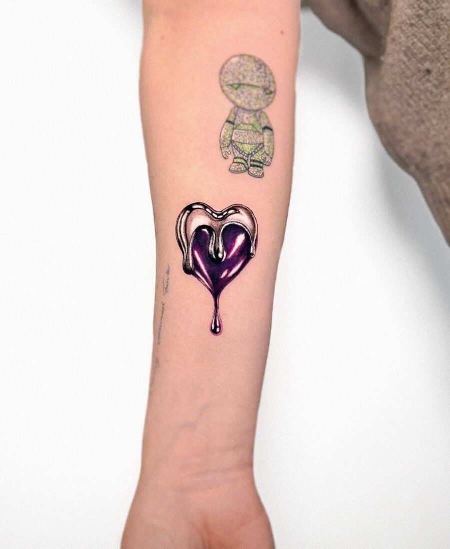 Dripping silver ink heart tattoo Piece Tattoo Design