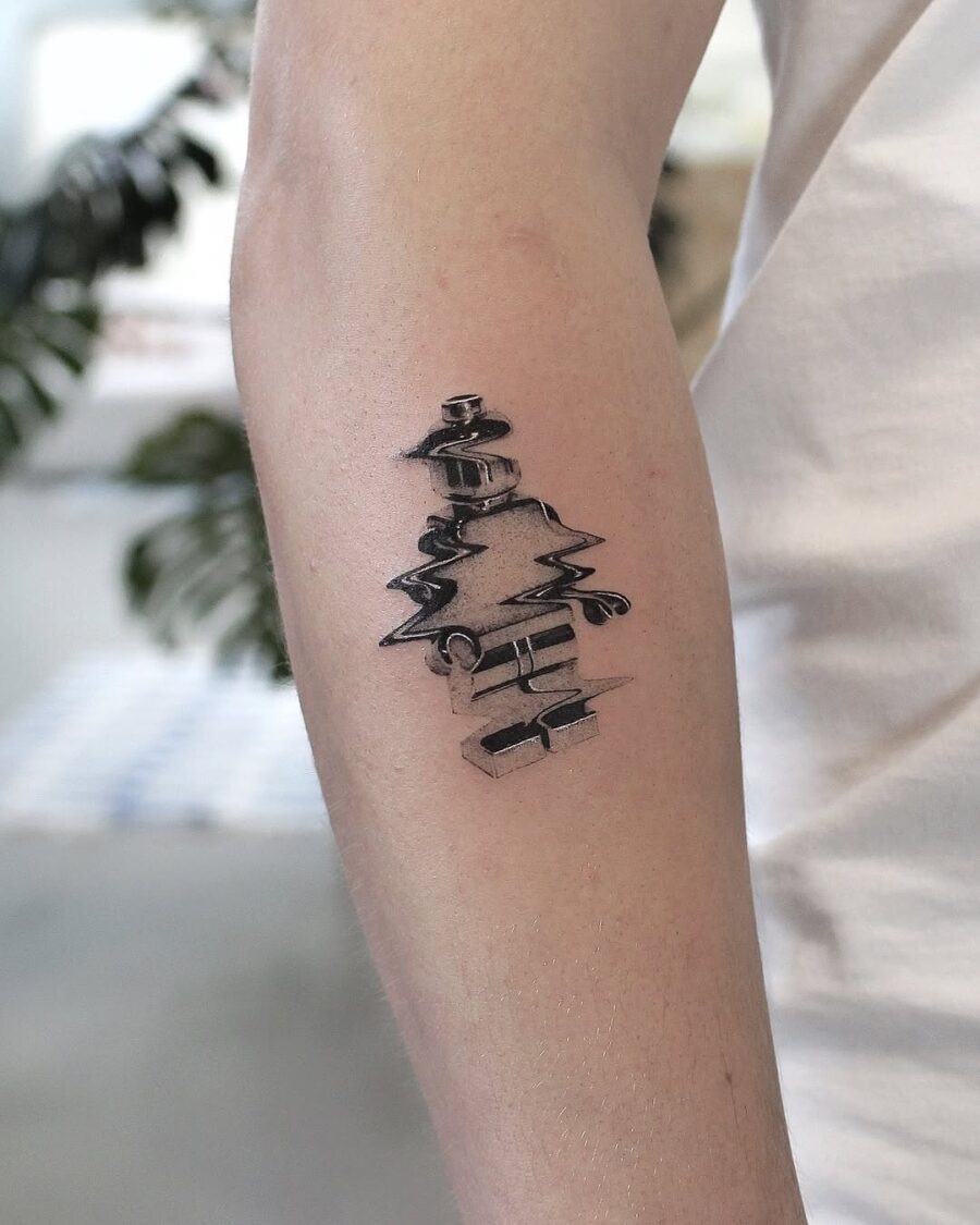 Elegant silver ink tree tattoo with fluid style Tattoo Design