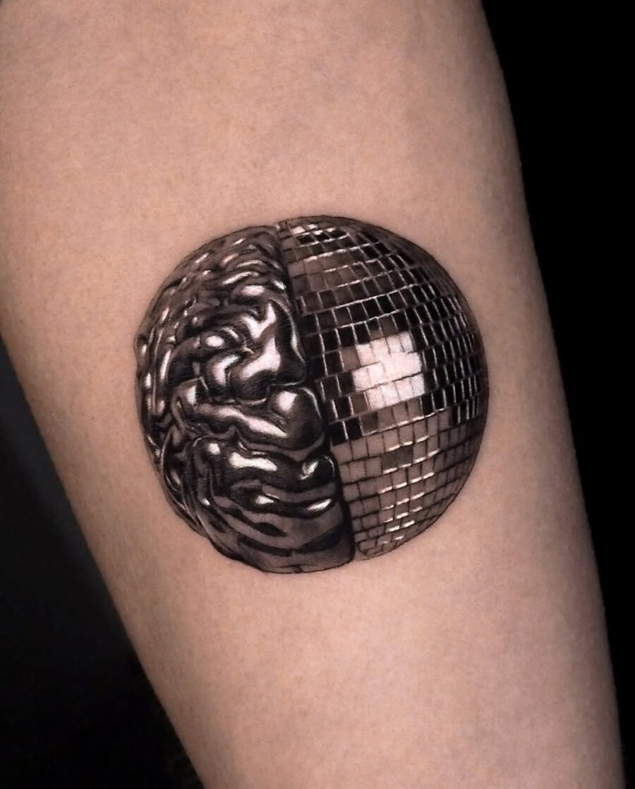 Innovative blend of brain and disco vibe tattoos Tattoo Design