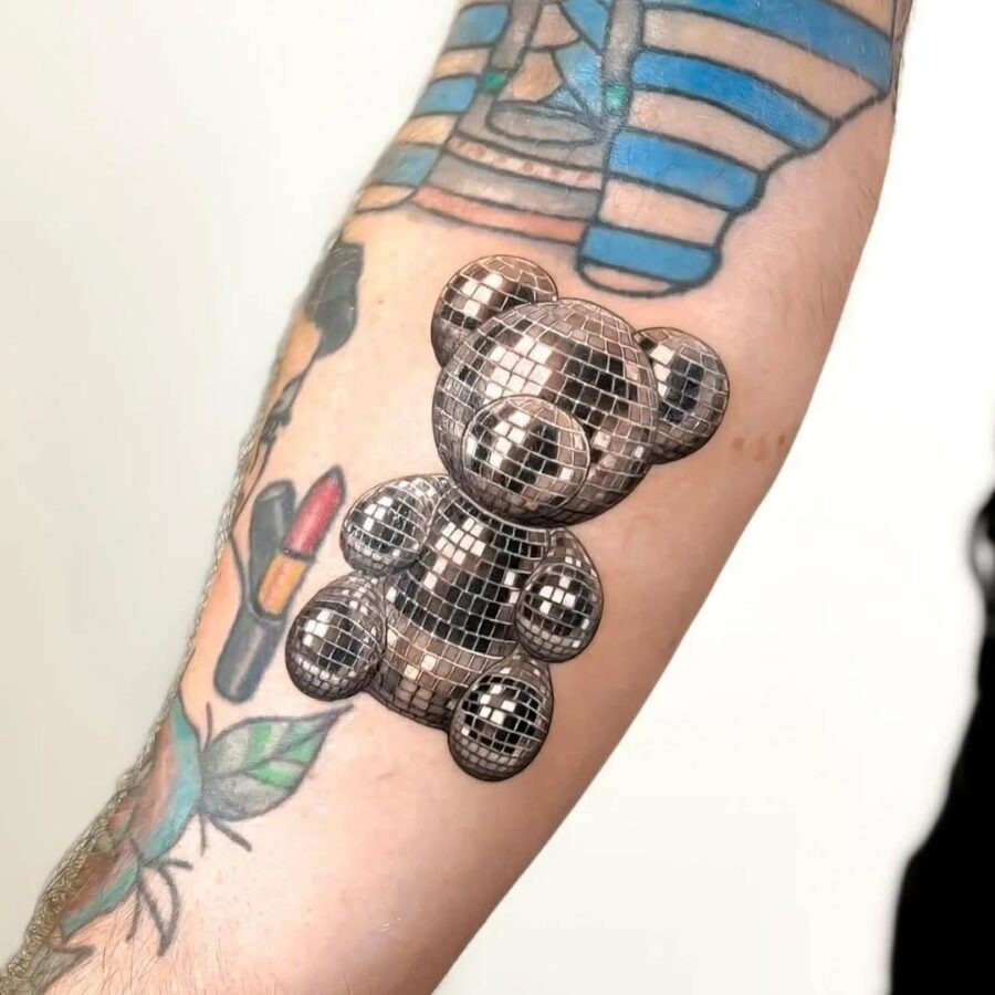 Shiny silver teddy bear tattoo design and vibe Tattoo Design
