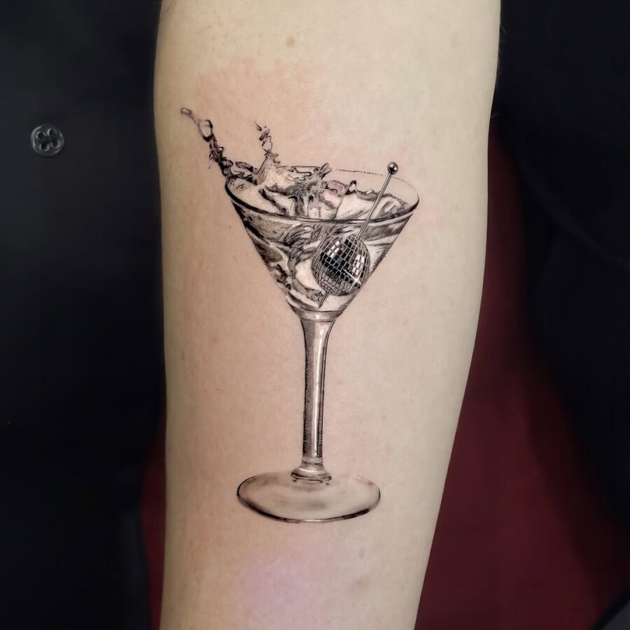Stunning cocktail glass silver ink tattoo Tattoo Design