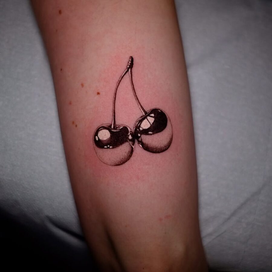 Stunning silver ink cherry tattoo design Tattoo Design