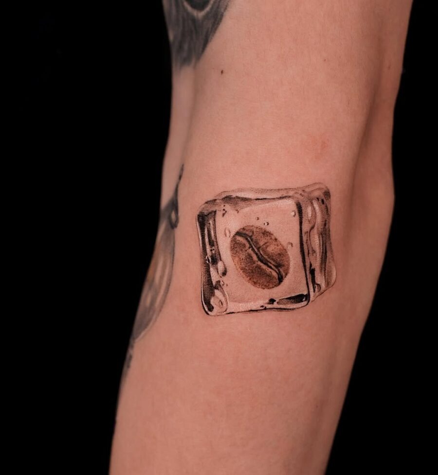 Stylish coffee ice cube silver ink tattoo Tattoo Design