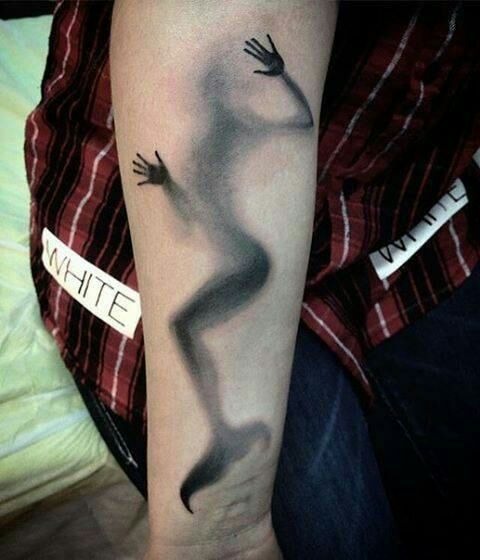 Abstract Siren Shadow in Motion, a tattoo design rendered in clean detailed linework.