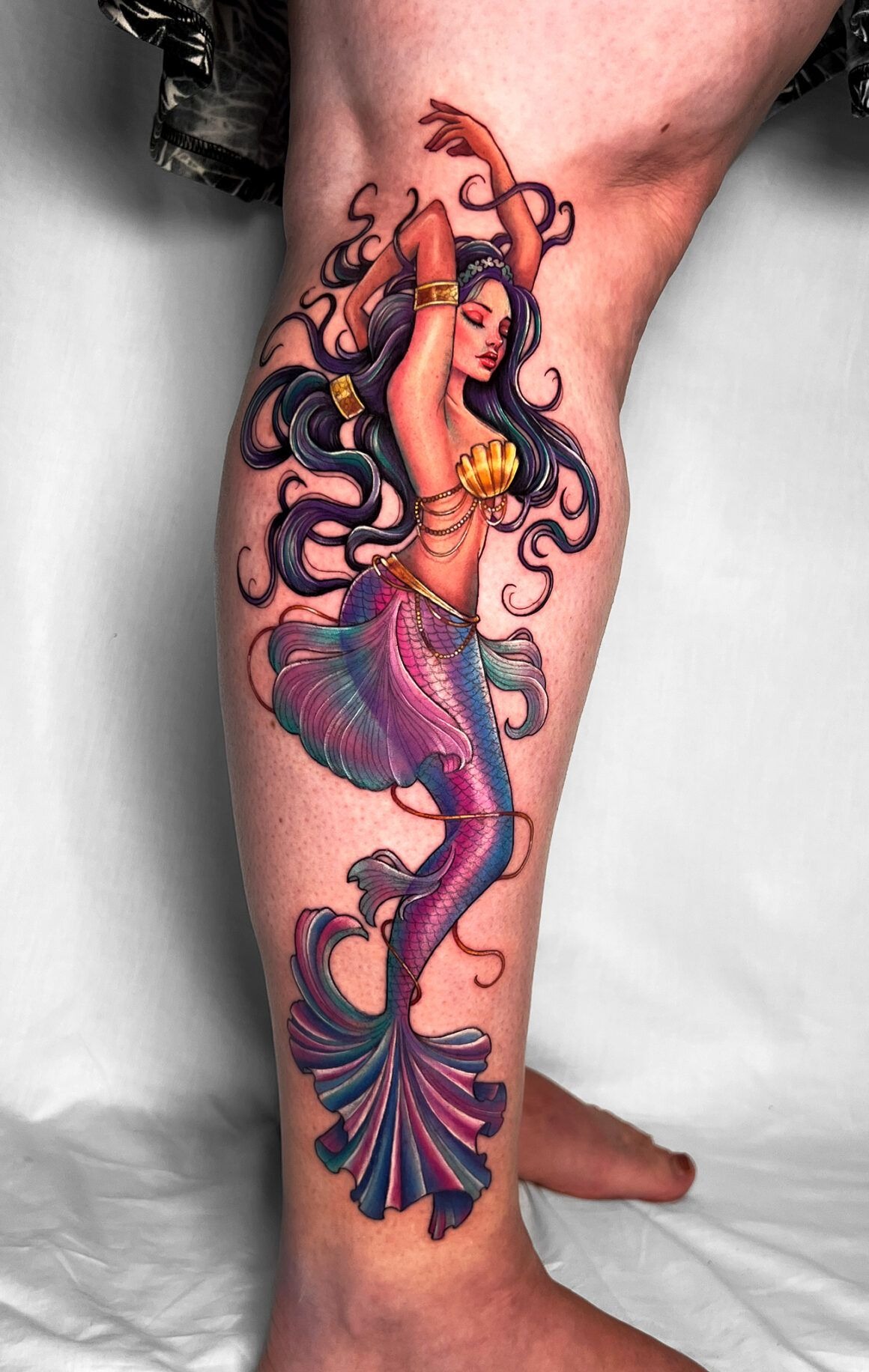 Radiant Rainbow Siren Fantasy, a tattoo design rendered in clean detailed linework.