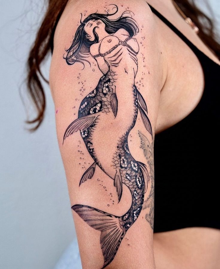 Soft Realism Floating Siren, a tattoo design rendered in clean detailed linework.