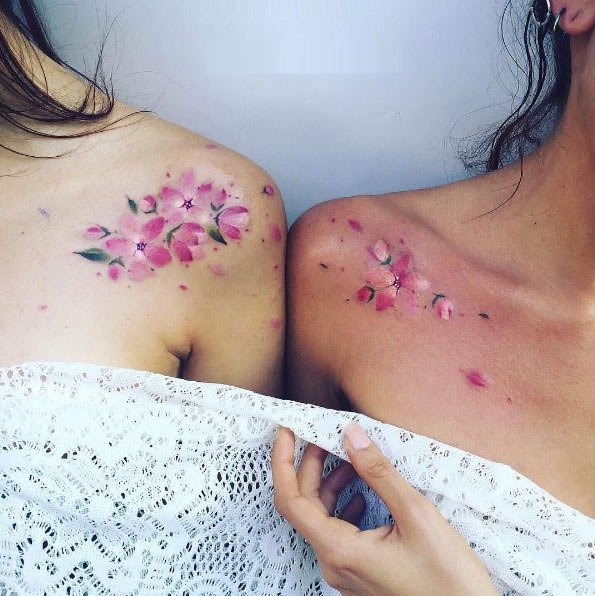 Beautiful Purple Flower Shoulder Sister Tattoos Tattoo Design