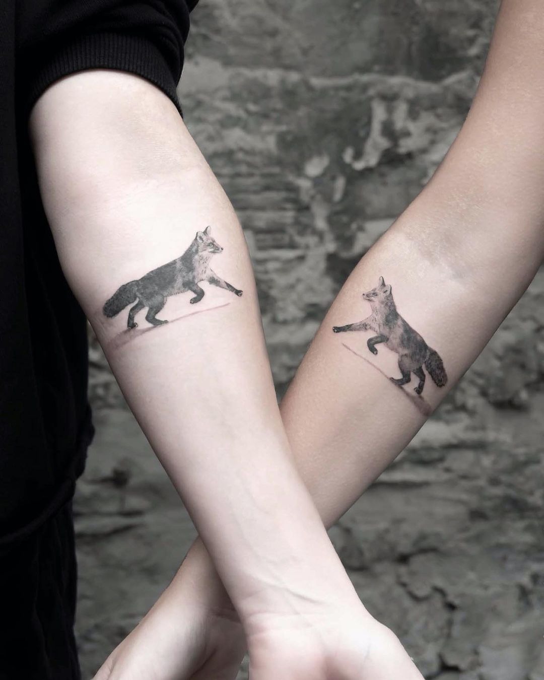 Black and White Fox Matching Tattoos Tattoo Design
