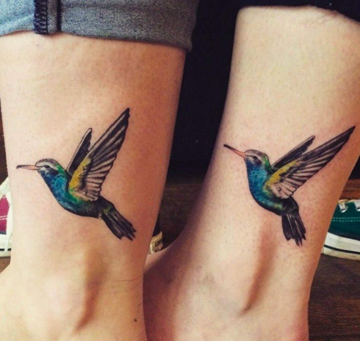 Colorful Hummingbird Matching Sister Tattoos Tattoo Design