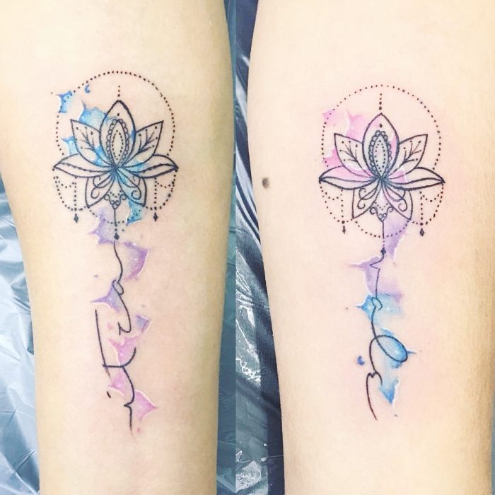 Cursive Watercolor Mandala Sister Tattoos Tattoo Design