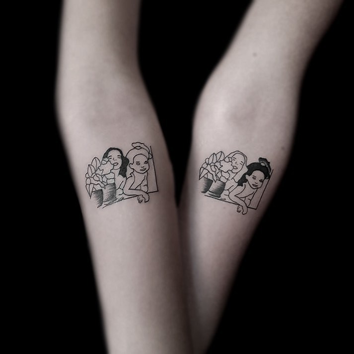 Cute Black and White Portrait Tattoo Tattoo Design