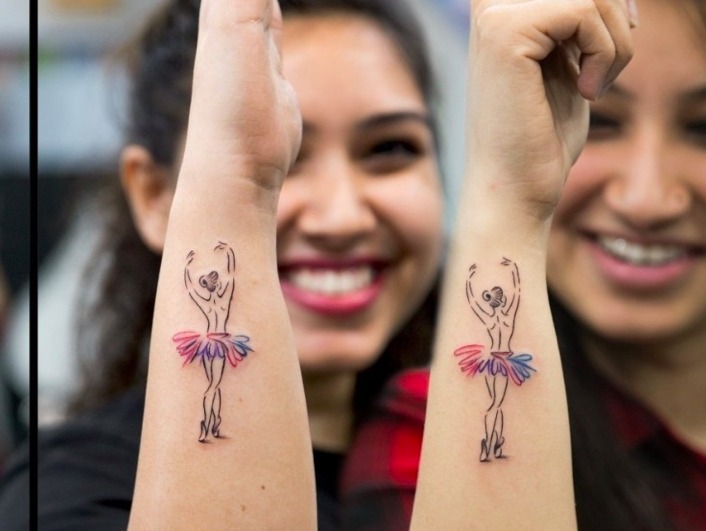Cute Matching Ballerina Sister Tattoos Tattoo Design