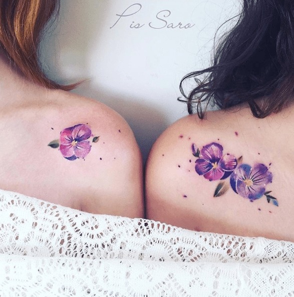 Cute Purple Flower Sister Tattoos Tattoo Design