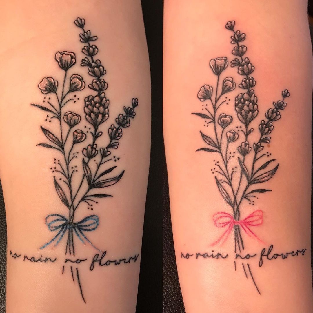 Elegant Matching Flower Sister Tattoos Tattoo Design