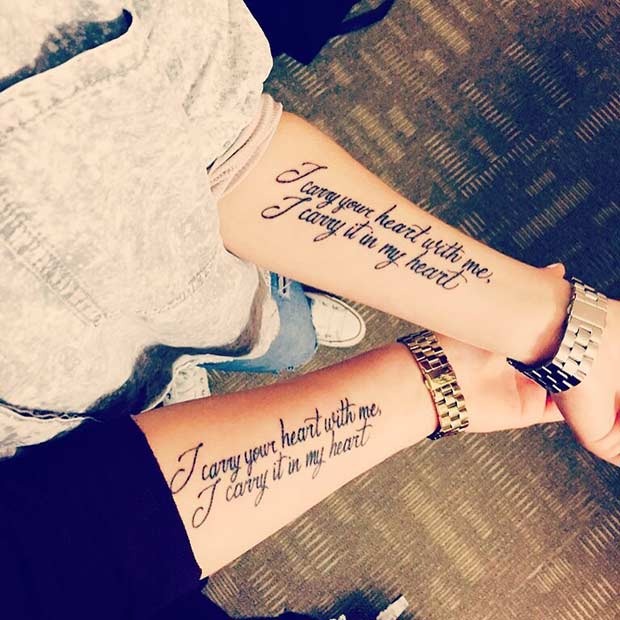 Matching Heart Quote Sister Tattoos Tattoo Design
