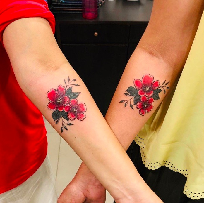 Matching Pink Flower Tattoo Design Tattoo Design