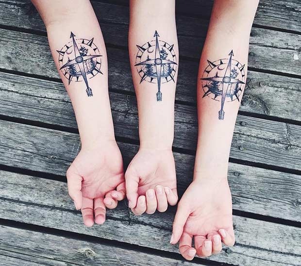 Matching Triple Compass Tattoo Design Tattoo Design