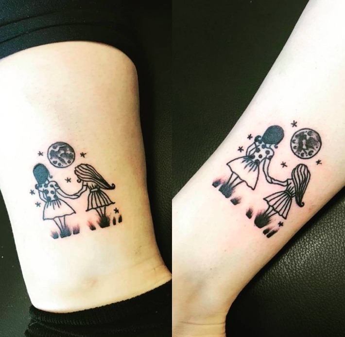 Sisters Under the Moon Tattoos Tattoo Design
