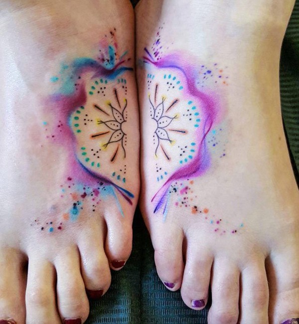 Watercolor Mandala Matching Foot Sister Tattoos Tattoo Design