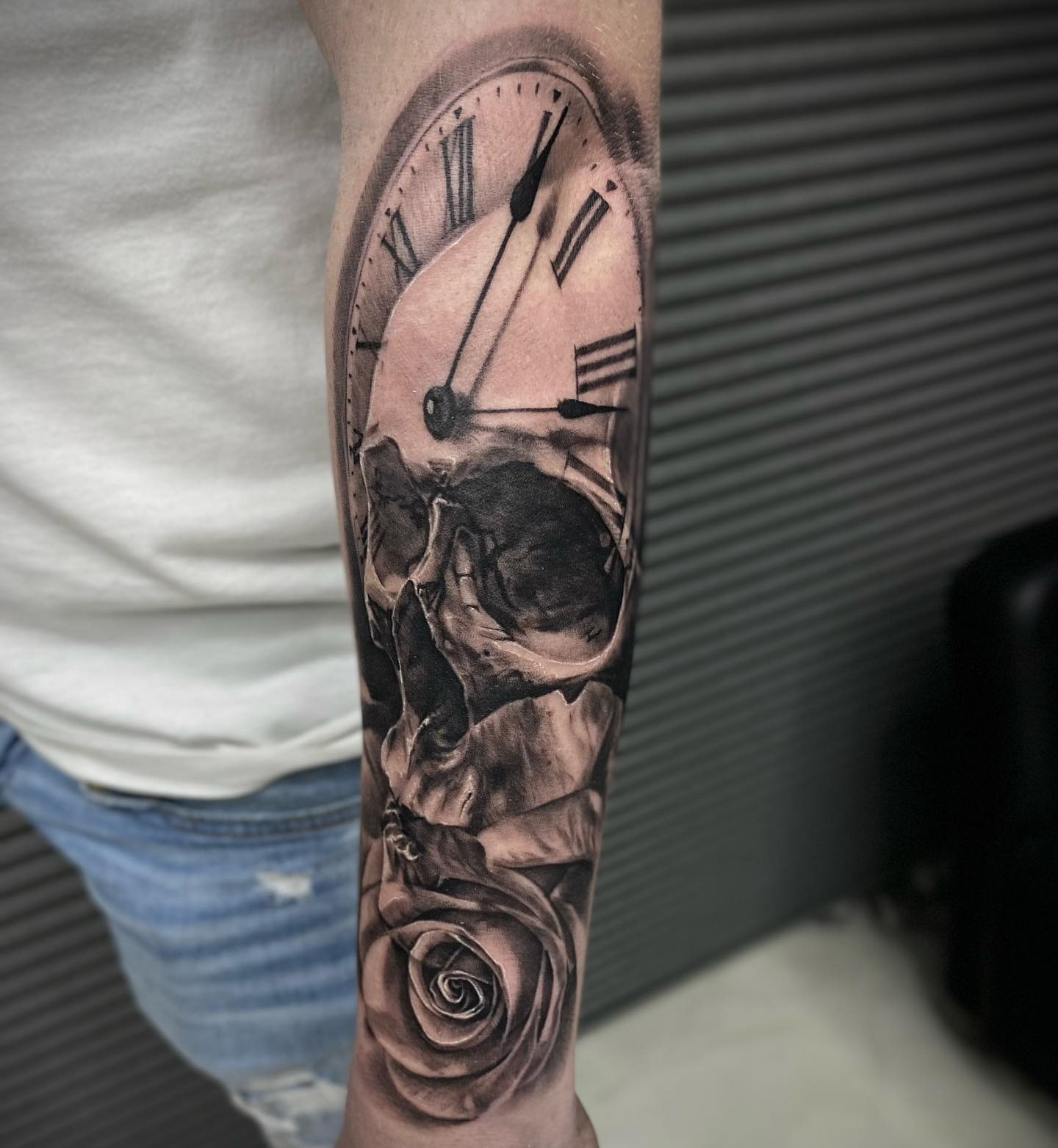 Clock Skull and Rose Tattoo Tattoo Design
