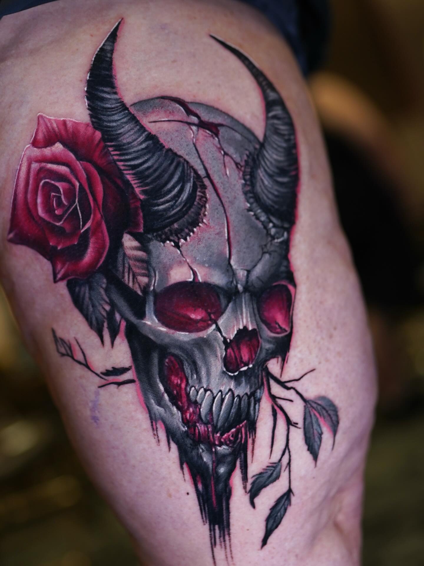 Horned Skull and Rose Tattoo Tattoo Design