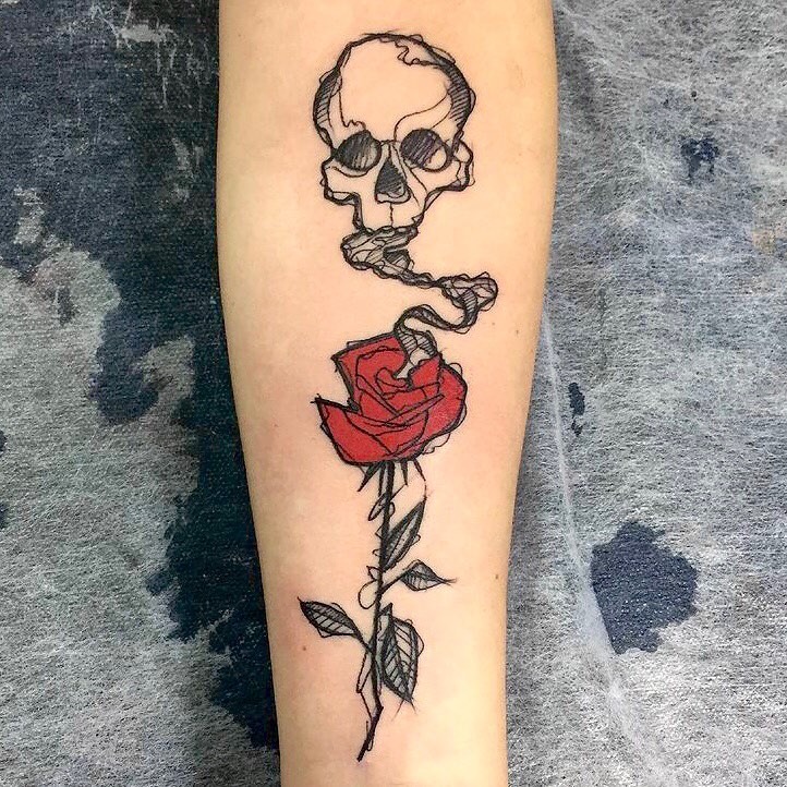 Smoking Skull and Rose Tattoo Tattoo Design