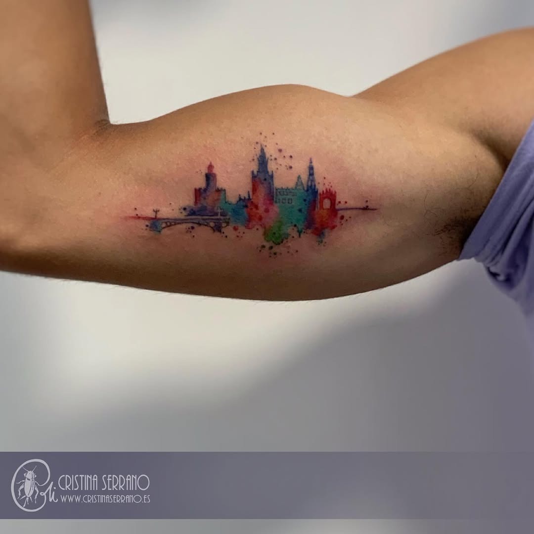 A vibrant skyline tattoo showcasing city charm Tattoo Design