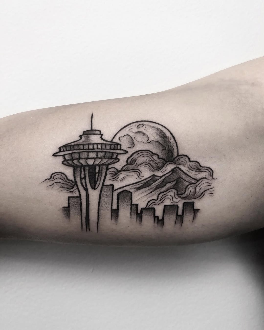 Stunning skyline tattoo featuring Seattle’s landmarks Tattoo Design