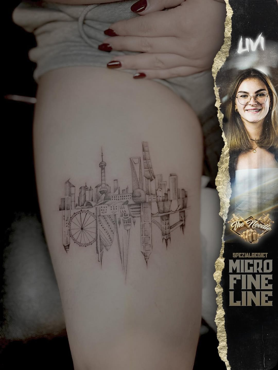 Stunning skyline tattoo with fine line artistry Tattoo Design