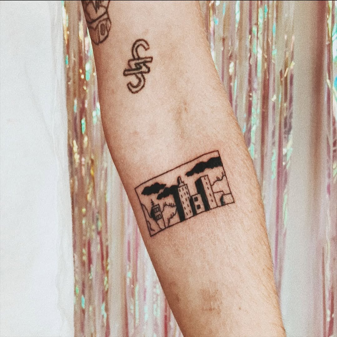 Stunning skyline tattoo with minimalistic design Tattoo Design