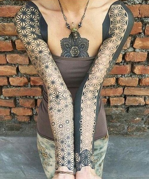 Blackout Geometric Lace Complementary Sleeve Tattoo Tattoo Design