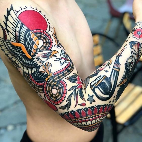 Classic Pieces Sleeve with Eagle and Serpent Sleeve Tattoo Ideas Tattoo Design