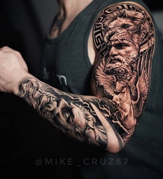Greco-Roman Shaded Gods and Pegasus Sleeve Tattoo Tattoo Design