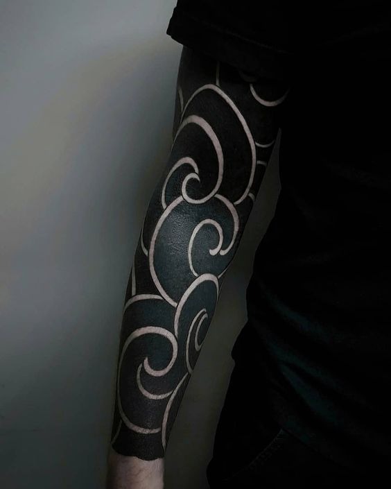 Minimalist Black and White Swirls Sleeve Tattoo Tattoo Design