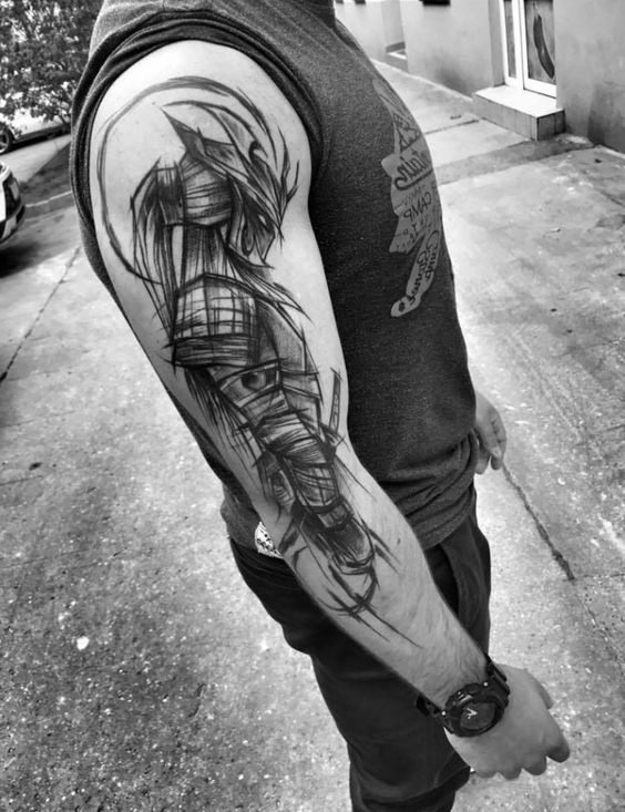 Sketched in Ghostly Warrior Sleeve Tattoo Tattoo Design