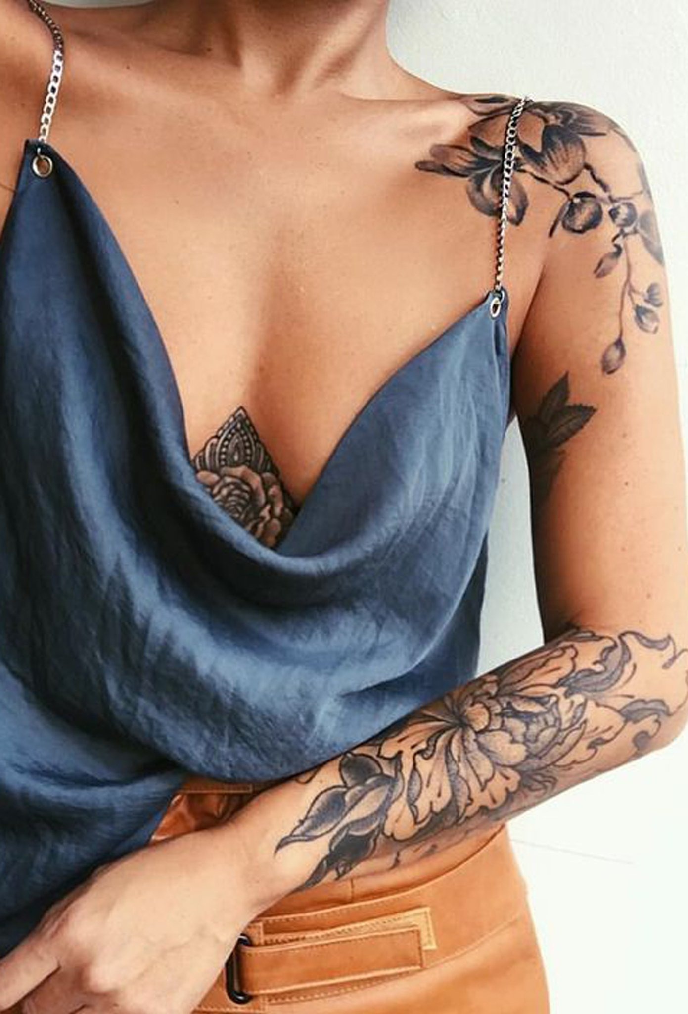 Split Floral Black and White Sleeve Tattoo Tattoo Design