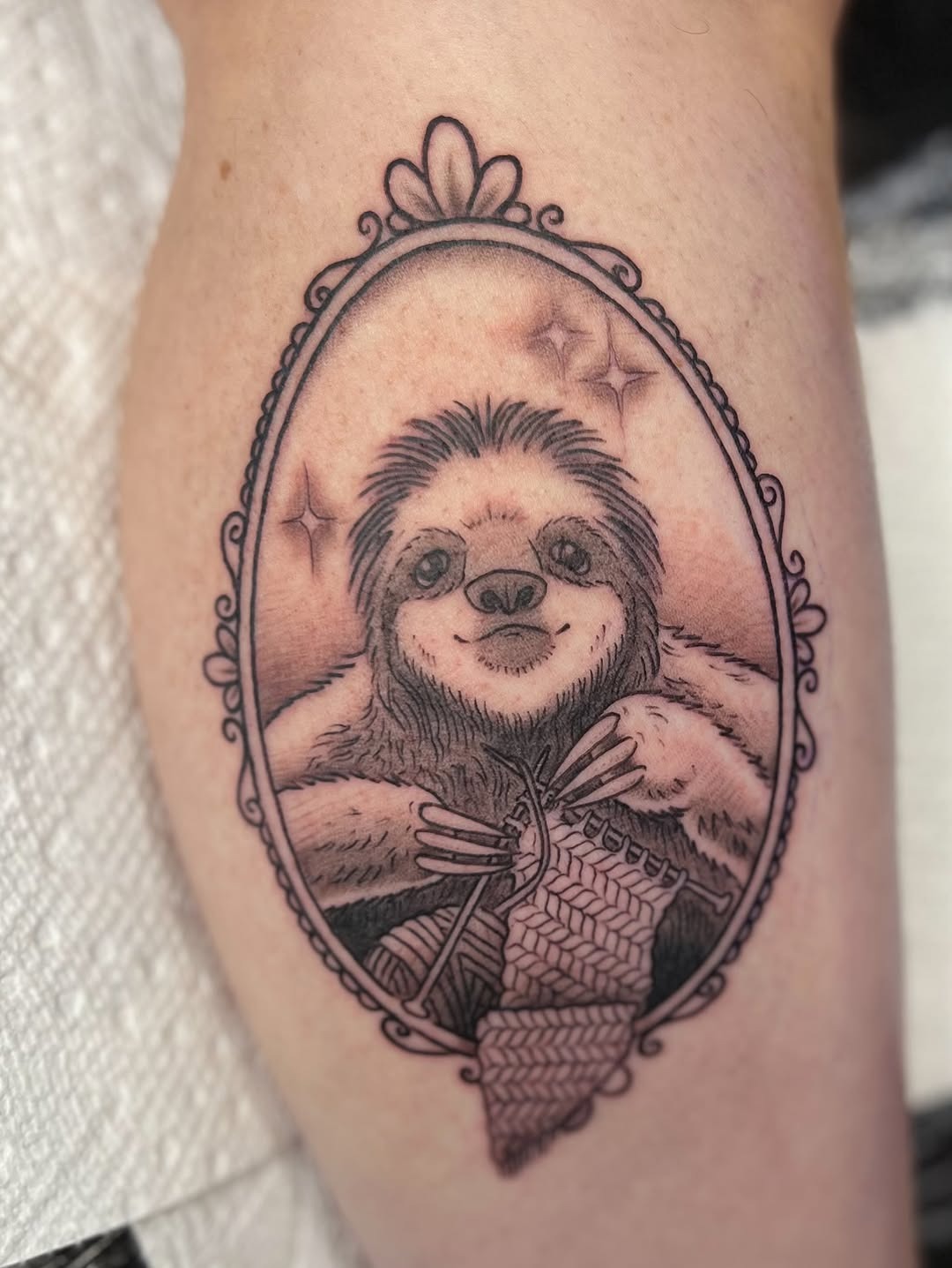 Charming Sloth Tattoo in a Vintage Frame Tattoo Design