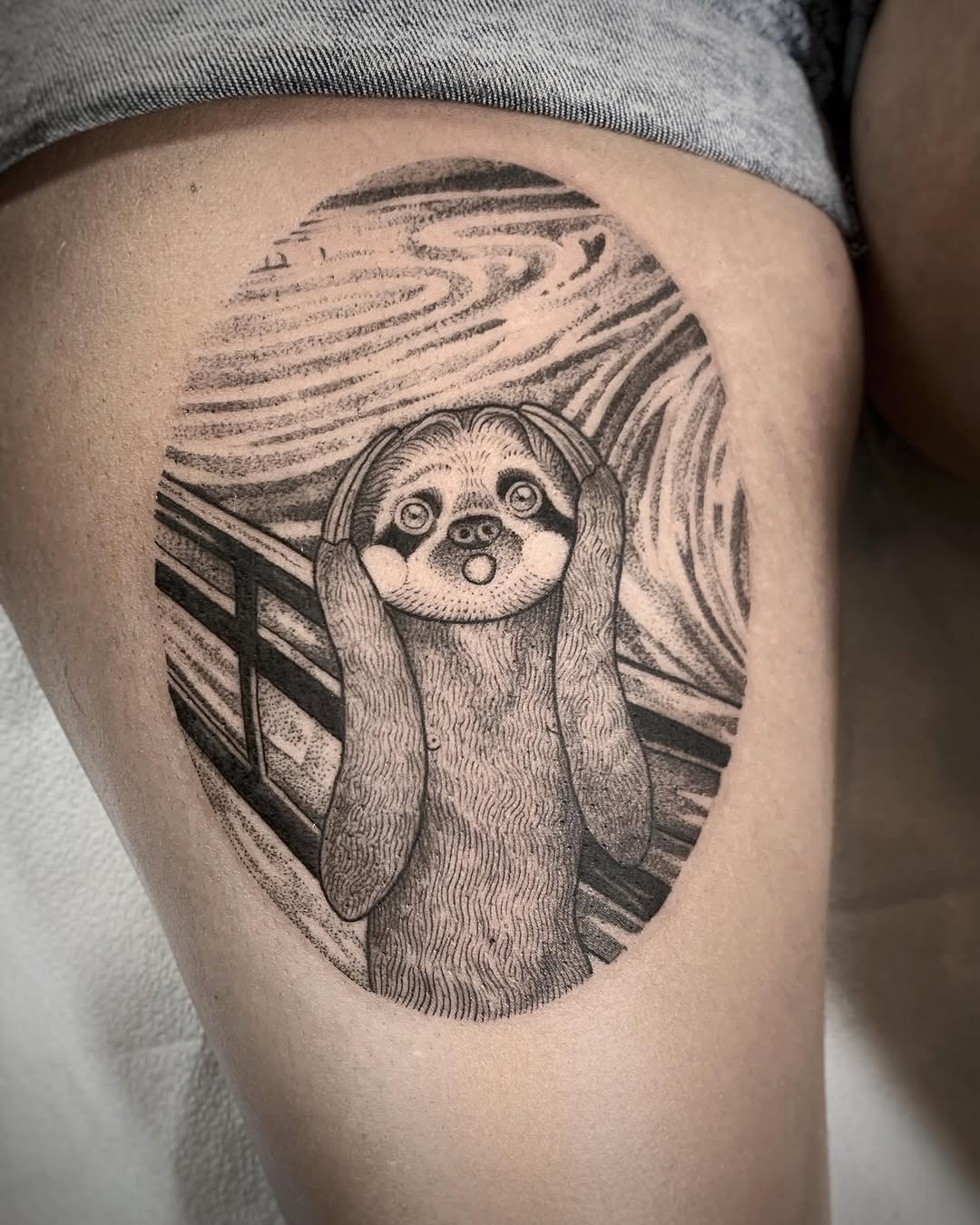 Charming Sloth Tattoo with Artistic Flare Tattoo Design