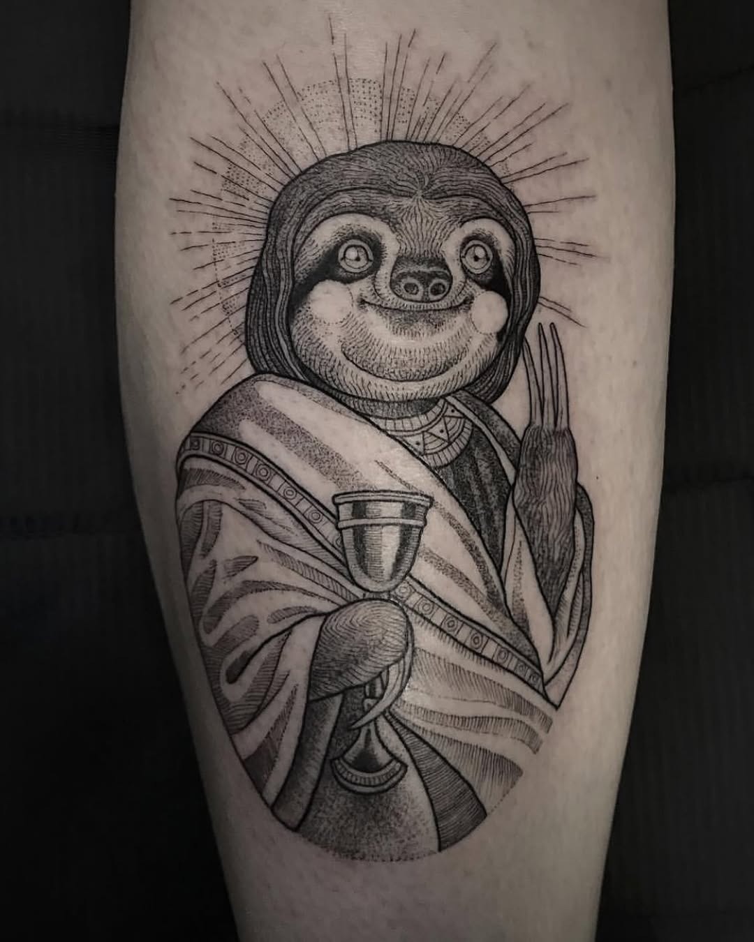 Whimsical sloth tattoo radiating positive vibes Tattoo Design
