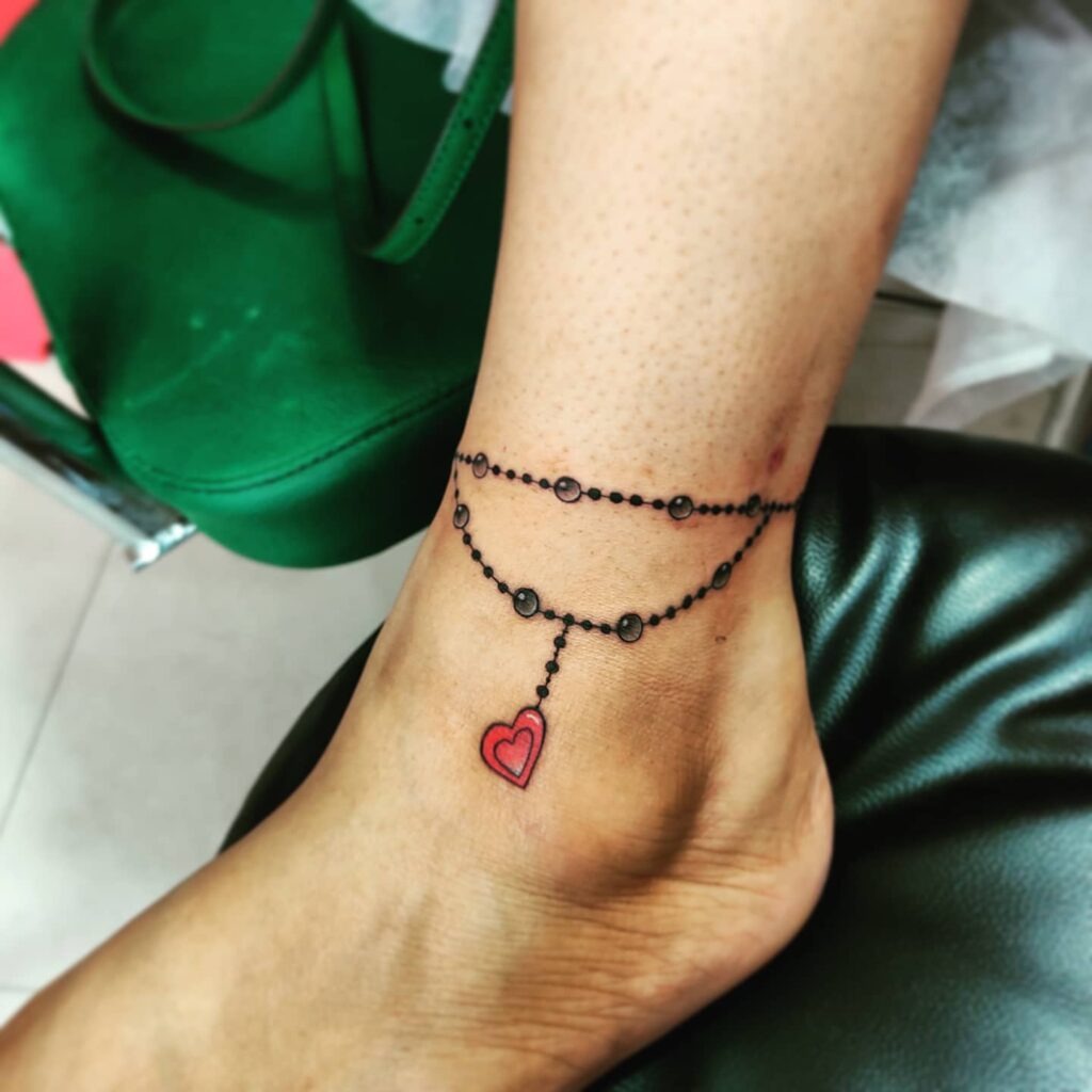 Beaded Heart Charm Ankle Bracelet Tattoo Tattoo Design