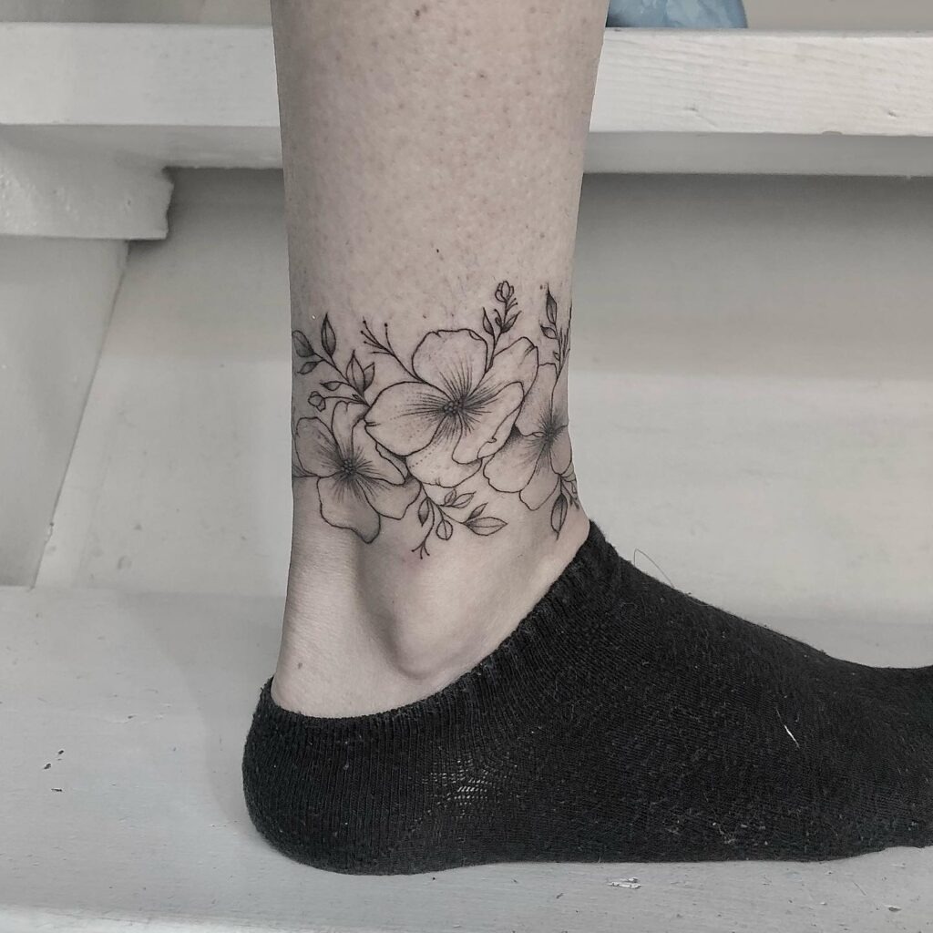 Black and Grey Floral Ankle Wrap Tattoo Tattoo Design