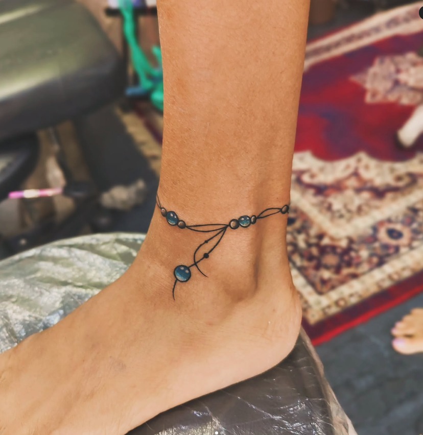 Blue Beaded Anklet Tattoo Tattoo Design