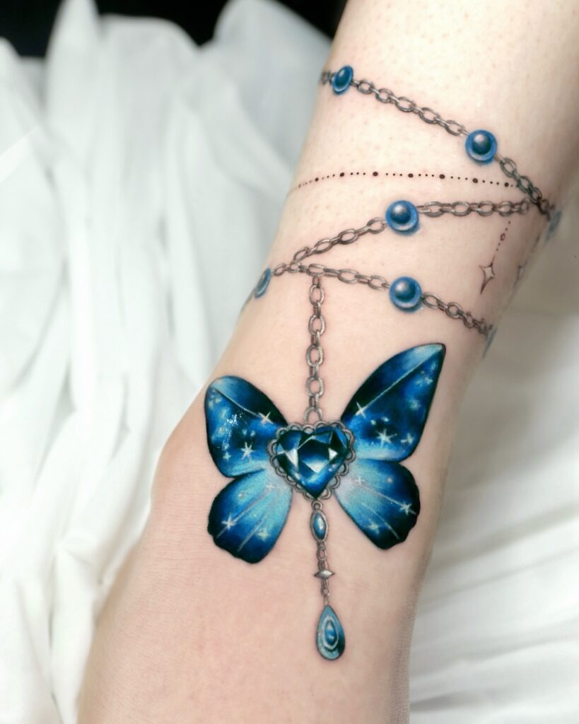Blue Gem Butterfly Anklet Tattoo Tattoo Design