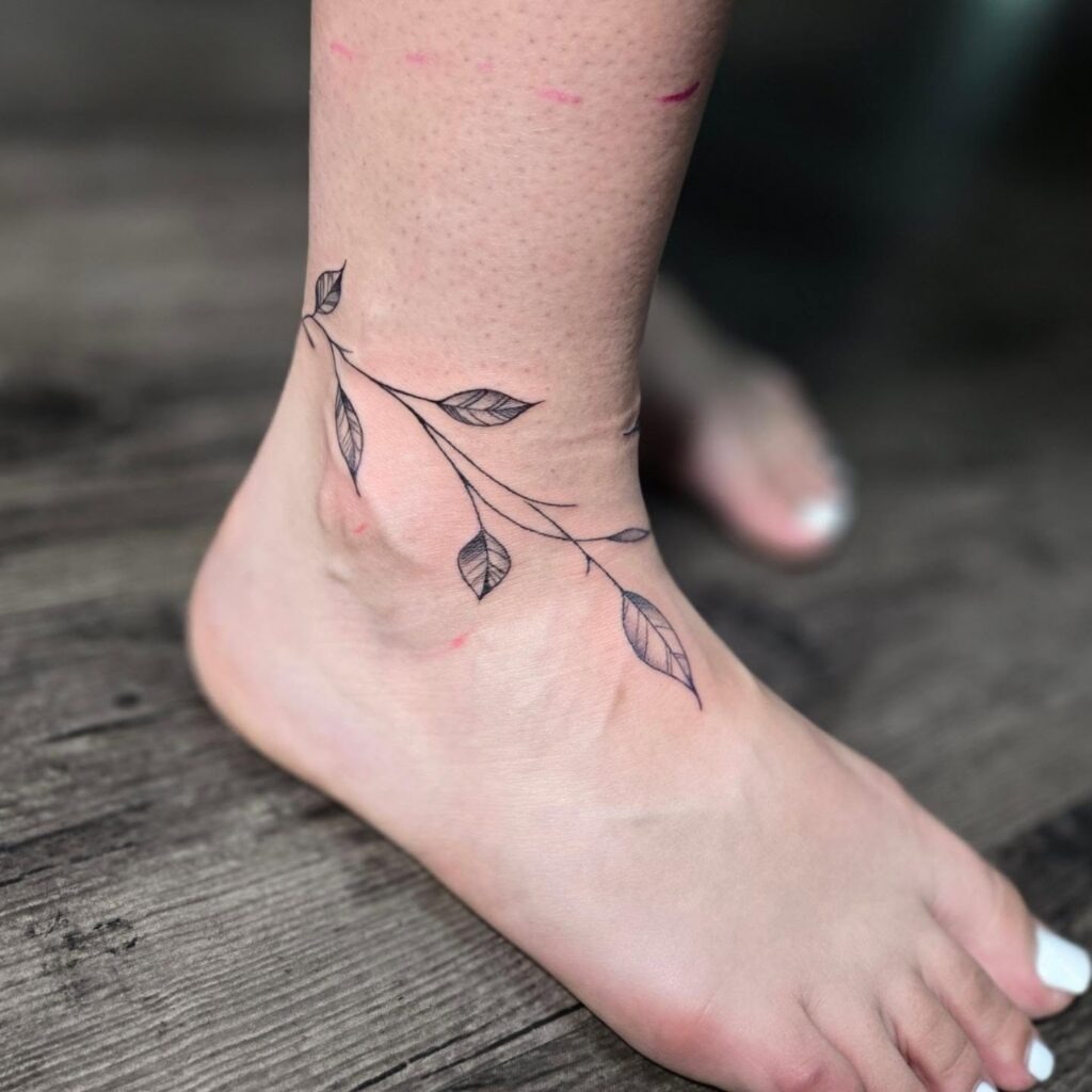 Botanical Leaf Vine Anklet Tattoo Tattoo Design