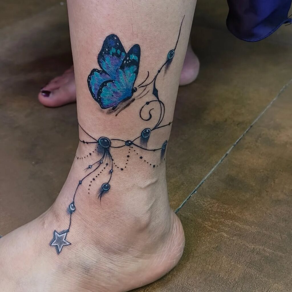Butterfly and Beaded Charm Anklet Tattoo Tattoo Design