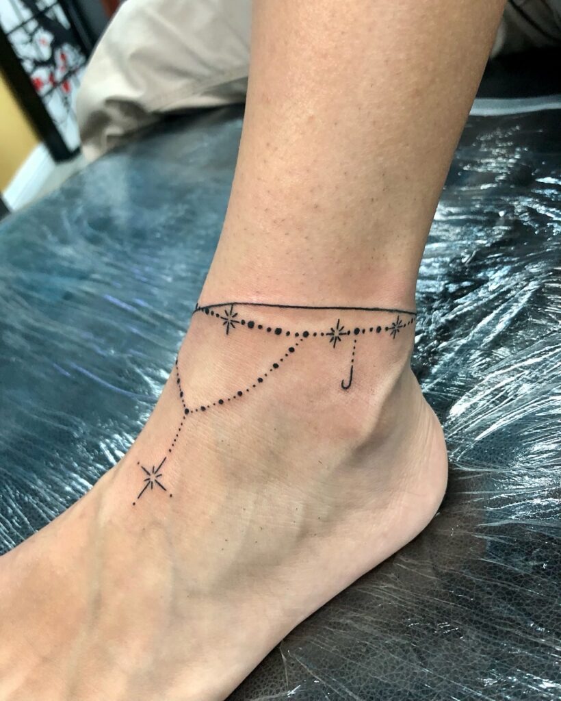 Celestial Anklet Tattoo with Initial Tattoo Design