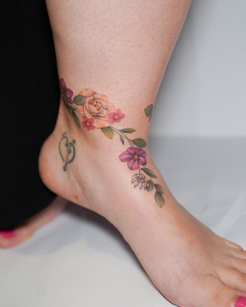 Colorful Floral Garland Anklet Tattoo Tattoo Design
