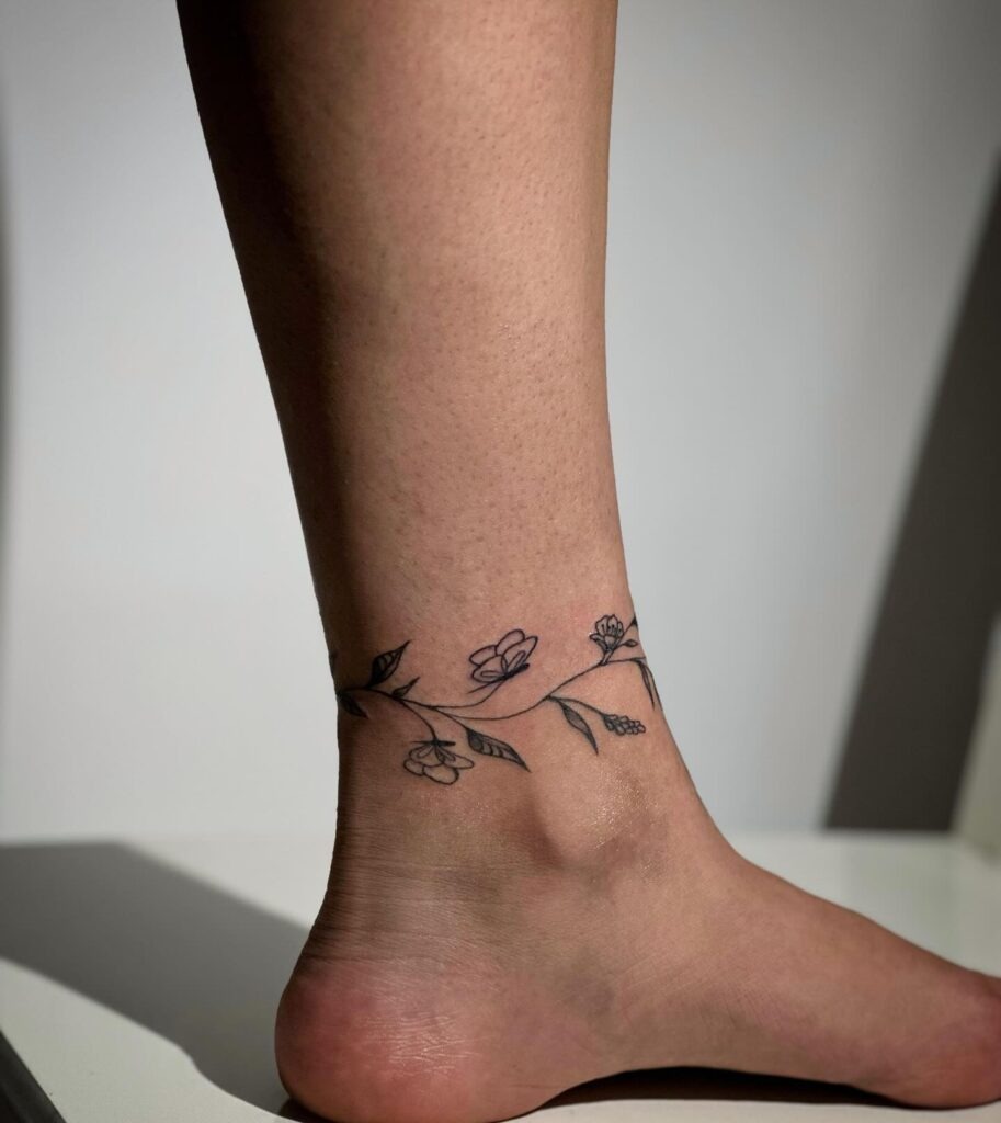 Delicate Vine and Wildflower Anklet Tattoo Tattoo Design