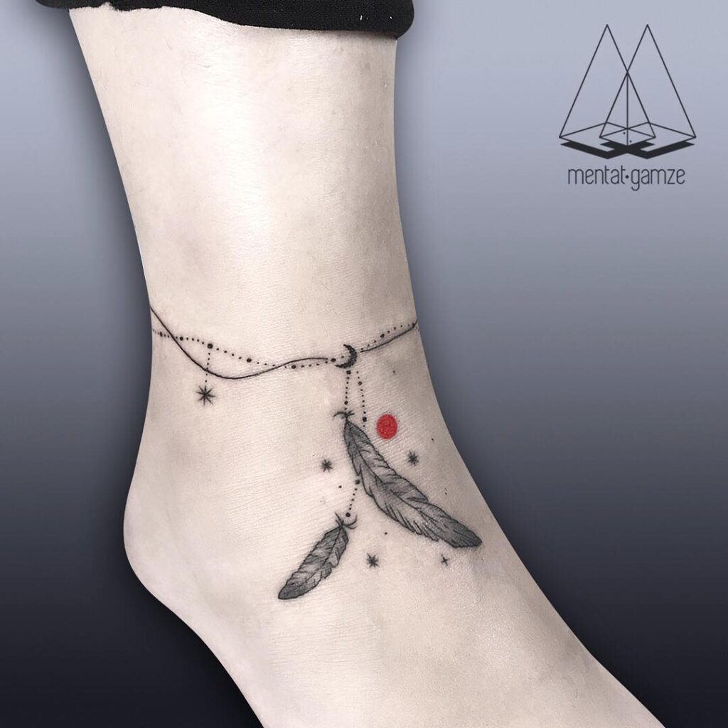 Dreamcatcher-Inspired Feather Ankle Tattoo Tattoo Design